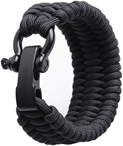 Likelook 500 lb Paracord Survival Bracelet Stainless Steel Black Bow Shackle