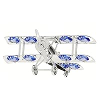 Biplane Silver Plated Figurine with Blue Swarovski Crystals