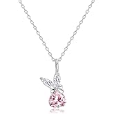 NewZenro Cute Rabbit Pink Heart CZ Pendant Necklace for Women Dainty Sterling Silver Plated Cubic Zirconia Bow Bunny Animal Adjustable Chain Choker Necklaces Delicate Easter Birthday Jewelry 17 inch