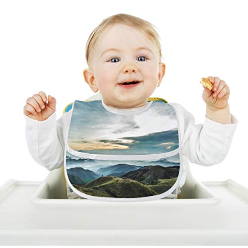 LORVIES Lanscape Baby Feeding Bib Waterproof Saliva Apron with Crumb Catcher Reflux Drool Teething for Baby Toddler Kids Infant