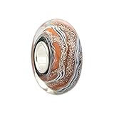 Orange Green Striped Core Charm 925 Sterling Silver Spacer beads Lampwork Murano Glass Beads For European Charm Bracelet (A)