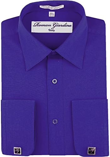 Men's Dress Shirt Royal Blue Long Convertible Sleeve Collar Machine Washable Free Cufflin 16.5 32/33