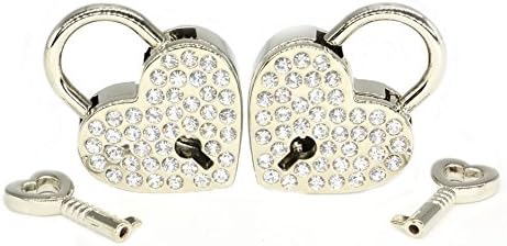 Padlocks and Keys Rhinestone Diamond-THREE TO ONE Mini Love Heart Lock Key for Luggage Suitcase Handbag Valentine's Day Gift and Wedding Favor Silver 2 Sets