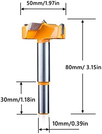 HDDU Woodworking Drilling Hinge Boring Drill Bit Carpenter Carbide Tip Diameter 50mm/1.97 in Wood Cutting Hinge Boring Bit