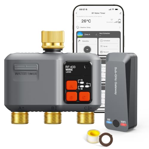 Wi-Fi Watering Computer, 3 Output, Brass Inlet and Output, RF Technology 300 m, Watering Clock for Garden Watering Watering Compatible with Alexa & Smart Life App, System