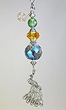 Pretty Antiqued Silvery Peacock with Amber, Green & Purple Glass Ceiling Fan Pull