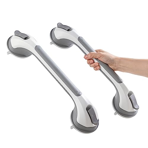 TAILI Shower Suction Cup Grab Bar Bathtubs Handrails for Seniors Elderly, No Drilling Waterproof, Grey, 2 Pack, 16 Inch