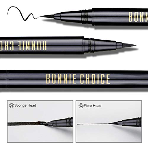 BONNIE CHOICE 2 Pack Waterproof Liquid Eyeliner Pen, Black Smudge-proof Fast Dry Eye Makeup Gel Eye Liner Ink Pen Long lasting, Sponge Head & Fibre Head - Thumbnail 3