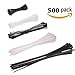 Zip Ties Heavy Duty Cable Ties 4+6+8+10+12 Inch Black & White 500pcs (Combo Pack) Self-Locking Nylon Plastic Ties