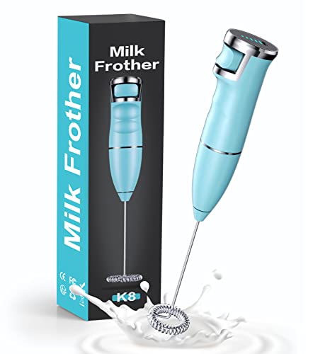 Vewaci Milk Frother Handheld, Stepless Speed Electric Milk Foamer for Coffee, Type-C Rechargeable Portable Drink Mixer for Cappuccino/Latte/Frappe/Hot Chocolate/Protein Powder/Matcha (Sky Blue)