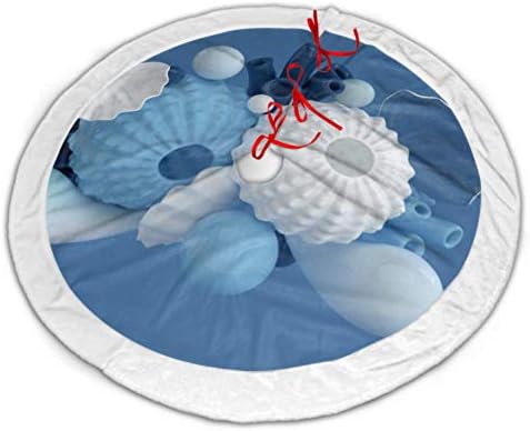 Christmas Tree Skirt, Sea Urchins Shells Coral Bubbles Set 48 Inch Christmas White Fluffy Tree Skirt for Christmas Decorations for Xmas Party and HOL