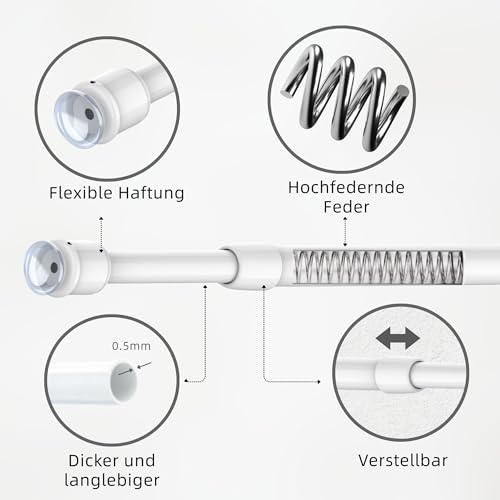 Venwemong 2 x Curtain Rod Tension 3 in 1 Extendable Without Drilling Spring 10 mm Adjustable 45 – 60 cm for Window Frames, Windows, Kitchen Cabinets, Shelves, Easy Installation without Construction