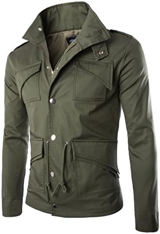 Men's Fall Slim Fit Trench Thick Military Rider Jacket SR708 (US X-Large, Army Green)