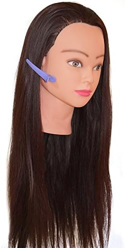 CNicehair 24" Dark Brown Mannequin Head Training Head Synthetic Hair Manikin Cosmetology Doll Hairdressing Practice (Table Clamp Stand Included) brown