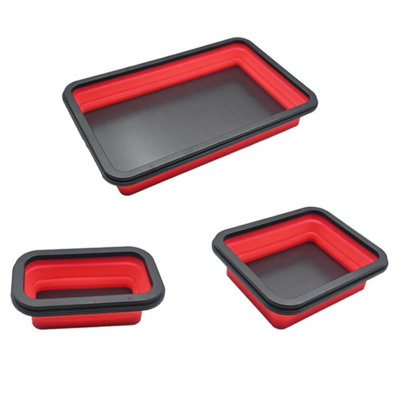 Unifizz Collapsible Magnetic Parts Tray Set - Foldable Silicone Magnetic Tool Trays for Bolts, Screws, Nuts - Mechanic Tool for Men