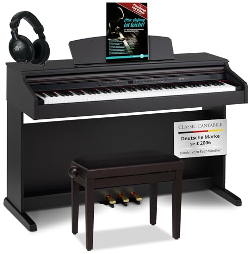 Classic Cantabile DP-50 E-Piano - Digital Piano 88 Tasten mit Hammermechanik, 14 Voices, Kopfhöreranschlüsse, USB, 3 Pedale, Notenhalter - perfekt gee