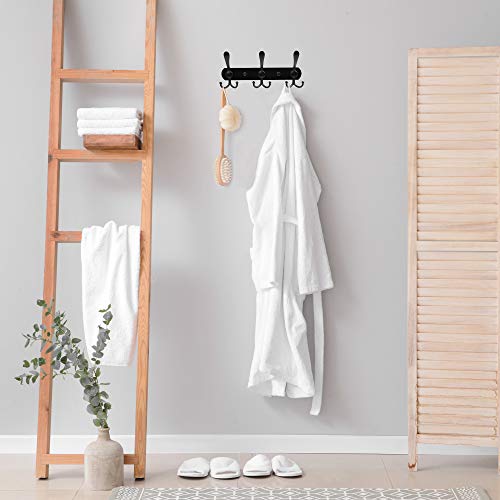 LotFancy Wall Mounted Coat Rack, Black Coat Hooks for Wall, 5 and 3 Tri Hook Racks, Heavy Duty Hook Rail for Hats, Towels, Handbags, Robes, for Kitchen, Mudroom