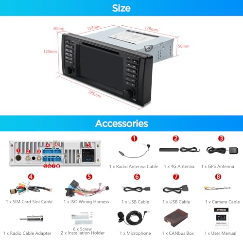 XTRONS Android 14 Car Radio for BMW E39 M5, 7 Inch IPS Octa Core 4+64GB Car Radio with Navigation System, Built-in 4G LTE Gyroscope Sensors Car Play AKM DSP GPS Bluetooth WiFi DVD