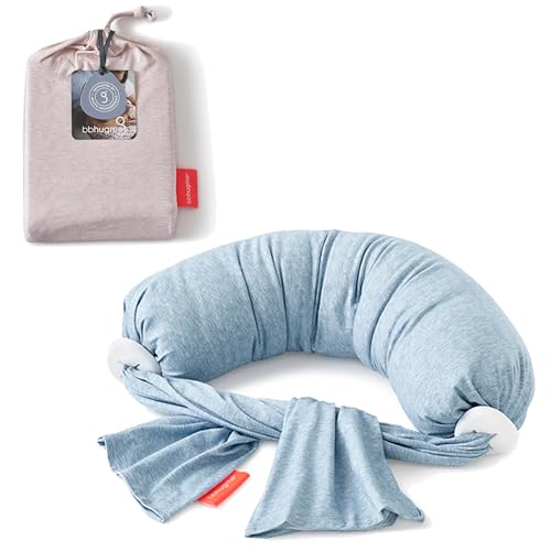 bbhugme Adjustable Nursing Pillow with Blue Melange Cover & Extra Pink Melange Cover - Breastfeeding and Baby Support