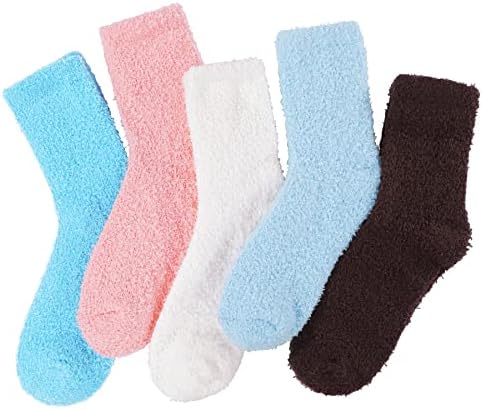 Women's Fuzzy Socks 5-Pack - Ultra Soft Fluffy Crew Slipper Socks For Winter Warmth