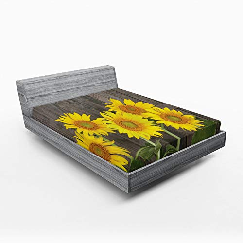 Ambesonne Sunflower Fitted Sheet, Helianthus