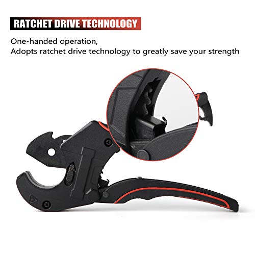 GETUHAND Ratchet-type PVC Pipe Cutters, 1/8-inch to 2-1/2-inch Hose Cutter Tool, One-hand Fast PEX Pipe Cutter for Cutting PEX, PVC, and PPR Plastic Hoses and Plumbing Pipes