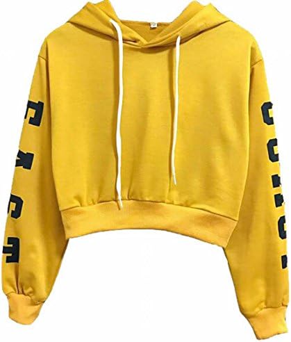 Hokny TD Womens Drawstring Hoodies Long Sleeve Pullover Crop Tops Sweatshirt Yellow S