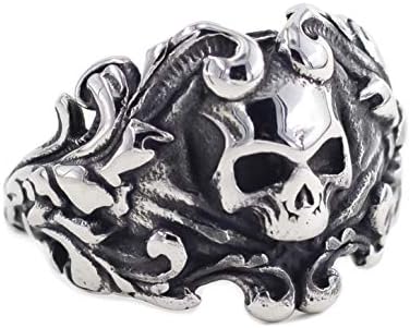 316L Stainless Steel Skull Men's Ring, Vintage Fashion Gothic Biker Punk Rock Silver Black Style Design