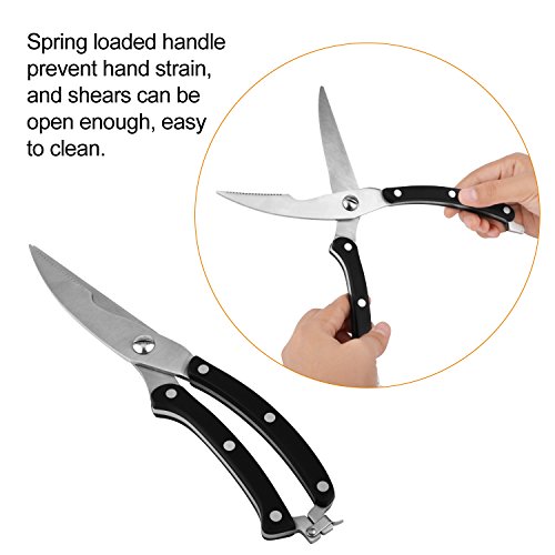 Kitchen Scissors Heavy Duty Stainless Steel Spring Loaded Shears Sharp Blade Safety Clip Rust Free Comfortable Handle- Great for Poultry, Fish, Chicken, Beef, BBQ, Herbs & Plastic
