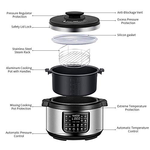 Geek Chef 8 Qt 12-in-i Multiuse Programmable Electric Pressure Cooker Oval, Slow Cooker, Rice Cooker, Steamer, SautÃ©, Yogurt Maker and Warmer, Non-Stick Pot Has Cool-Touch Handles, EZ-Lock (GP80Plus)