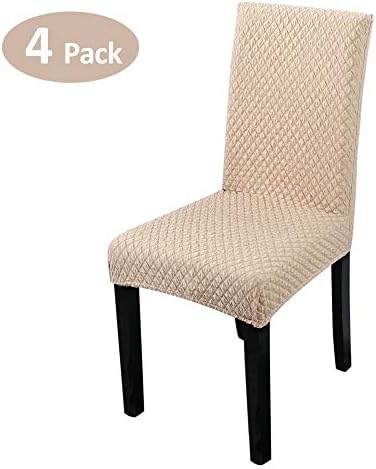 Dining Chair Covers Stretch Removable Washable Short Dining Chair Protector Cover Seat Slipcover for Hotel Dining Room Ceremony Banquet Wedding Party, 4 Per Set (Beige)