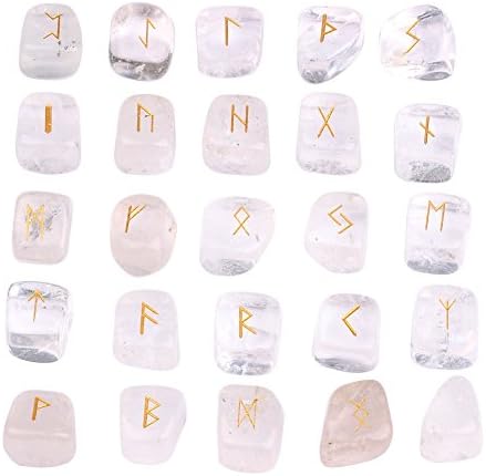 White Rainbow Moonstone Rune Set Reiki Crystal Healing Tumble Gemstones 25 PC