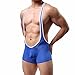 FEESHOW Men's Stretch Bodysuit Jockstrap Briefs Sports Underwear Wrestling Singlet (Blue, M)