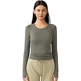 LUYAA Women's Long Sleeve Gym Shirts Yoga Sports Running Seamless Breathable Gym Athletic Top Slim Fit M Gray Green