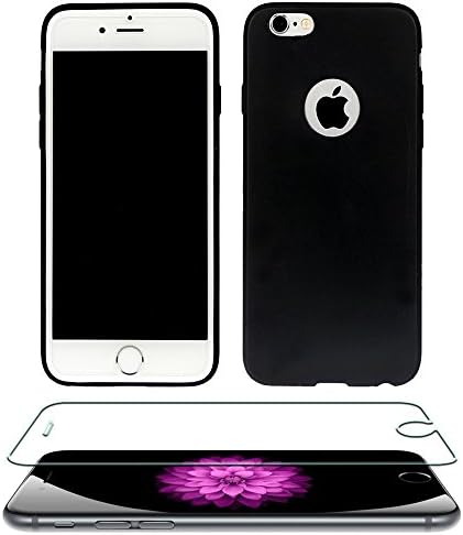 Vanogu 4.7" Apple iPhone 6S Case Silicone Cover, Ultra Slim Scrub Bumper TPU Plus 2 Count Tempered Glass Screen Protector for iPhone 6/6S - Black