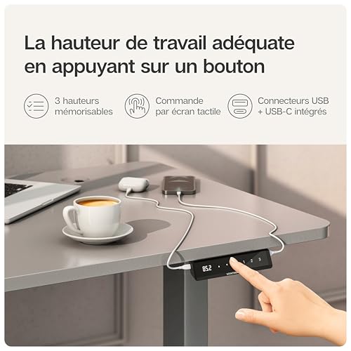Desktronic Height Adjustable Electric Sitting Desk - Stabilized With Touch Control, Memories, Built-in USB Ports - For All Sizes