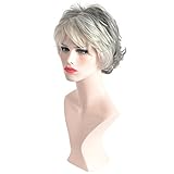 YIMANEILI Gray Short Curly Wigs for White Women Bob Heat Resistant Synthetic Fashion Hair Wigs with Wig Cap