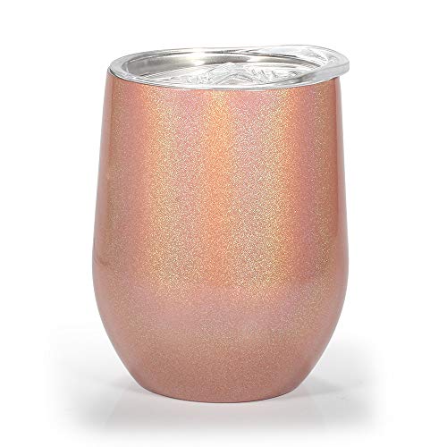 HOMFUL 12 oz Wine Tumbler, Double Wall Insulated Wine Glasses, Stainless Steel Stemless Travel Cup with Sealable Lids Perfect for Wine, Coffee, Drinks, Champagne, Cocktails
