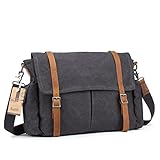 Samic Canvas Messenger Bag Vintage Leather Crossbody Shoulder Bag 14 inch Laptop School Bag