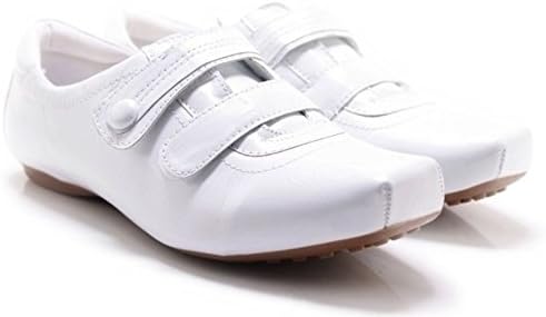 Flat Real Leather Double Velcro Shoes 2056 (9, White)