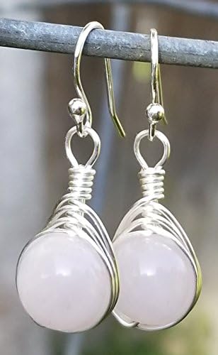 Rose Quartz Silver Wire Wrap Valentine's Day Handmade Chakra Earrings