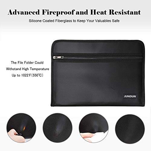 JUNDUN Expanding File Folder Accordion Document Organizer Fireproof and Waterproof Document Bag with A4 Size 13 Pockets Zipper Closure Non-Itchy Silicone Coated Portable Filing Pouch (14.4"x10.2")
