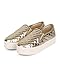 Breckelles DH57 Women Metallic Quilted Round Toe Platform Slip On Sneaker - Gold