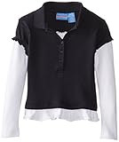 Nautica Little Girls' Uniform Long Sleeve Interlock Twofer with Ruffle, SU Navy, Medium