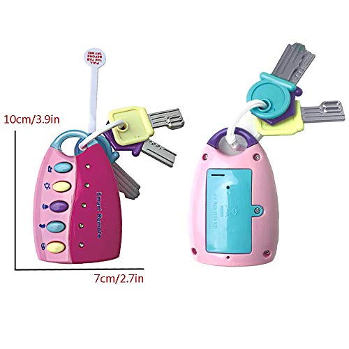 LtrottedJ Toy Keys for Toddlers and Baby Toys-Toy Car Keys with Keychains, Light and Sound (Pink)