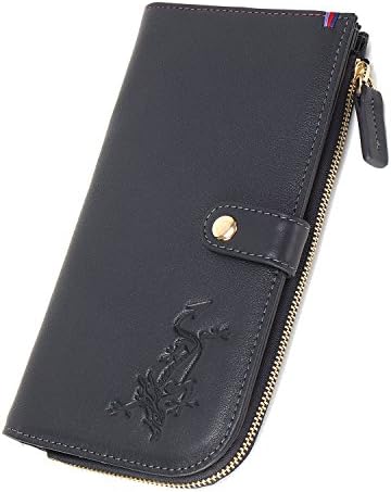 Men's Leather Wallet,Long Bifold Wallet for Men,Nappa Credit Card Holder with Zipper (Dark Blue)