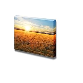 Canvas Prints Wall Art - Beautiful Scenery/Landscape Sunset Over Wheat Field | Modern Home Deoration/Wall Art Giclee Printing Wrapped Canvas Art Ready to Hang - 12" x 18"