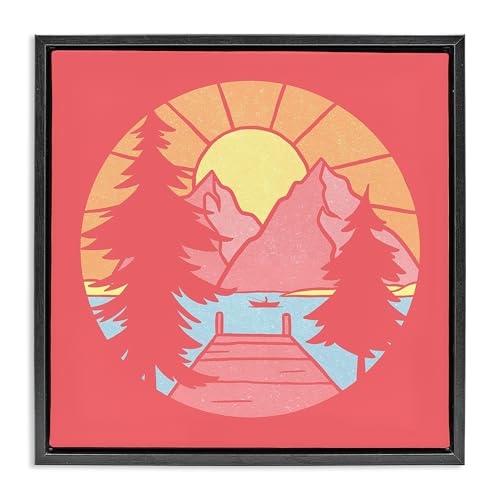 Stupell Industries Retro Lake Dock Warm Tones Black Framed Floater Canvas Wall…