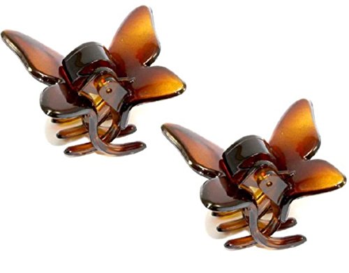 Parcelona French Small 2 Pieces Butterfly Tortoise Brown Shell Jaw Hair Claw Clip