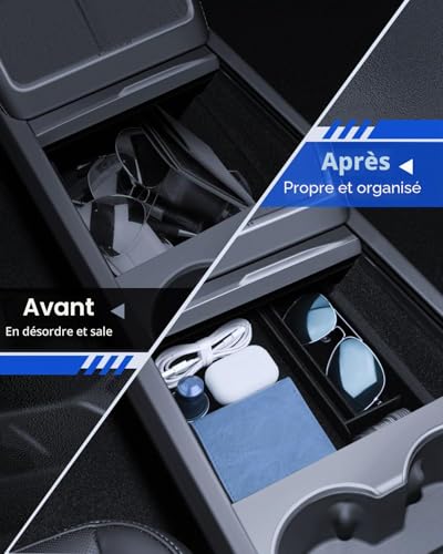 LANTU 4 Pack Accessories for Tesla Model Y 2025-2026 Juniper Center Console Organizer, Armrest Storage Box, Hidden Box and Cup Holder (Flocking)